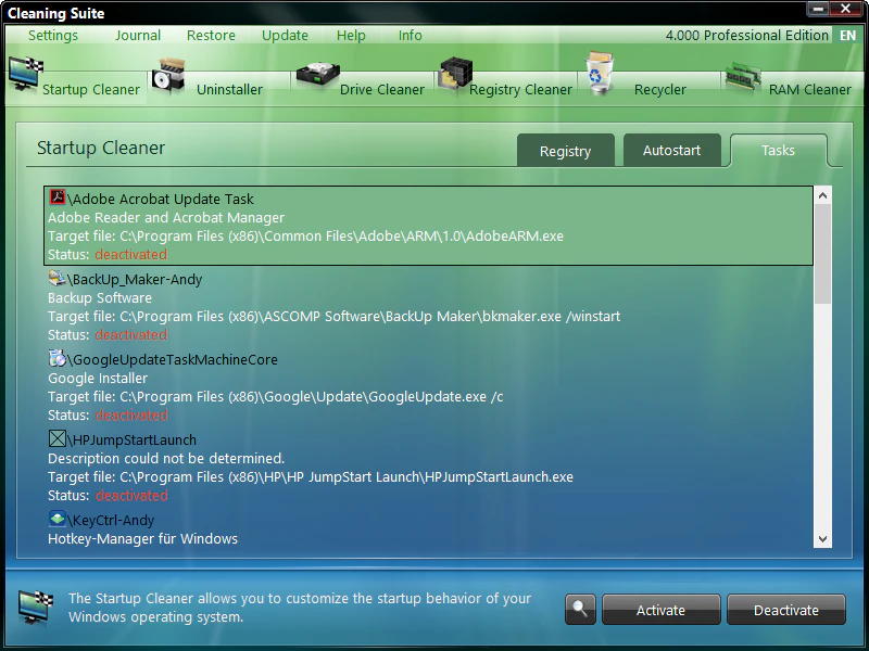 screenshot of Cleaning Suite